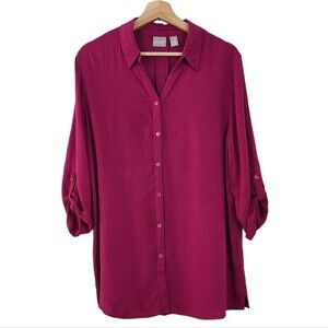 Chico's Magenta Roll Tab Sleeve Blouse Top womens size large